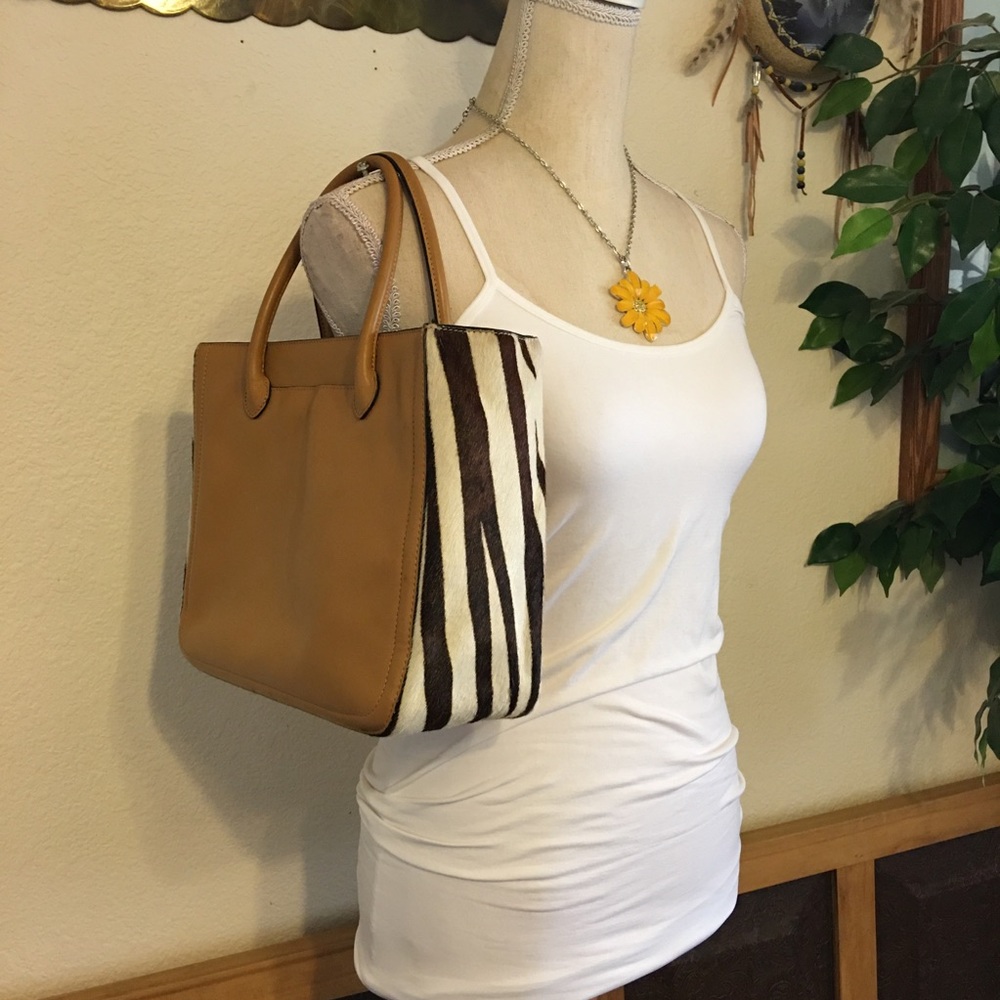 Adrienne Vittadini genuine leather hide satchel
